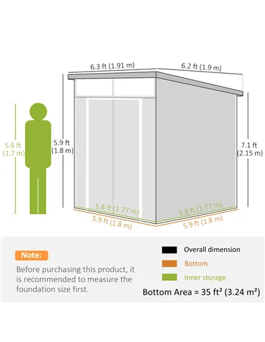 Outsunny 6 x 6ft Outdoor Storage Shed, Plastic Garden Shed with Windows and Air Vents, Outdoor Resin Tool Shed with Latch Doors 