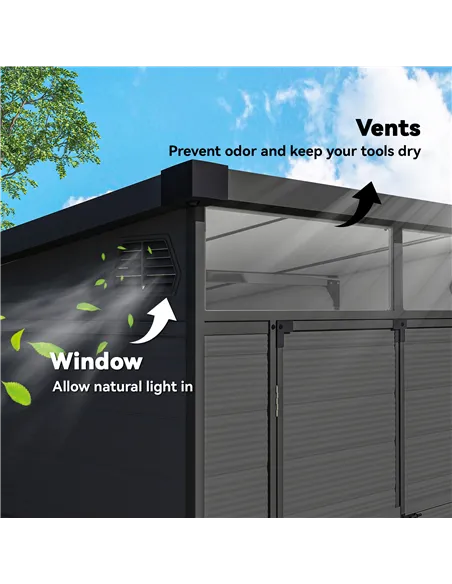 Outsunny 6 x 6ft Outdoor Storage Shed, Plastic Garden Shed with Windows and Air Vents, Outdoor Resin Tool Shed with Latch Doors 