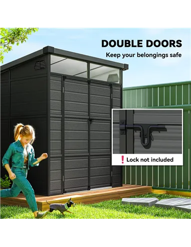 Outsunny 6 x 6ft Outdoor Storage Shed, Plastic Garden Shed with Windows and Air Vents, Outdoor Resin Tool Shed with Latch Doors 