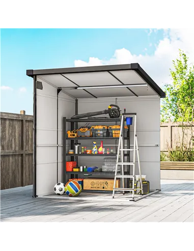 Outsunny 6 x 6ft Outdoor Storage Shed, Plastic Garden Shed with Windows and Air Vents, Outdoor Resin Tool Shed with Latch Doors 