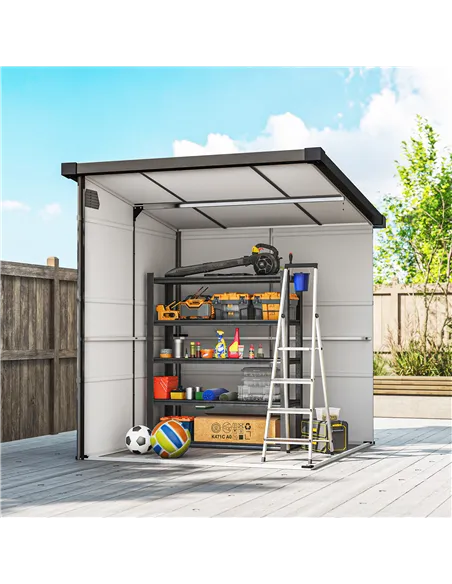 Outsunny 6 x 6ft Outdoor Storage Shed, Plastic Garden Shed with Windows and Air Vents, Outdoor Resin Tool Shed with Latch Doors 