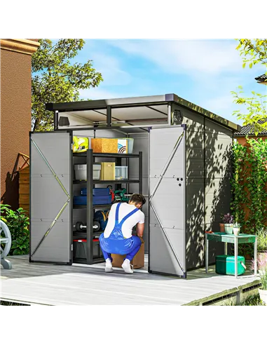 Outsunny 6 x 6ft Outdoor Storage Shed, Plastic Garden Shed with Windows and Air Vents, Outdoor Resin Tool Shed with Latch Doors 