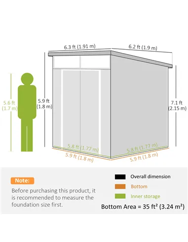 Outsunny 6 x 6ft Outdoor Storage Shed, Plastic Garden Shed with Windows and Air Vents, Outdoor Resin Tool Shed with Latch Doors 