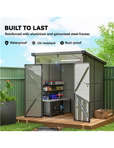Outsunny 6 x 6ft Outdoor Storage Shed, Plastic Garden Shed with Windows and Air Vents, Outdoor Resin Tool Shed with Latch Doors 