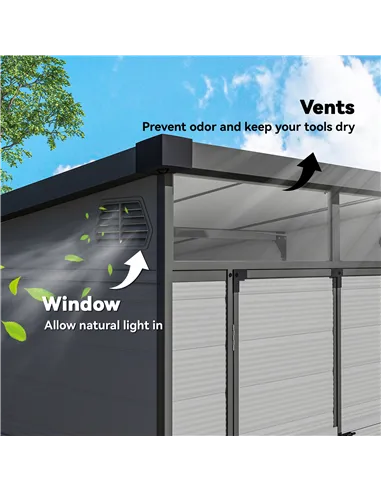 Outsunny 6 x 6ft Outdoor Storage Shed, Plastic Garden Shed with Windows and Air Vents, Outdoor Resin Tool Shed with Latch Doors 