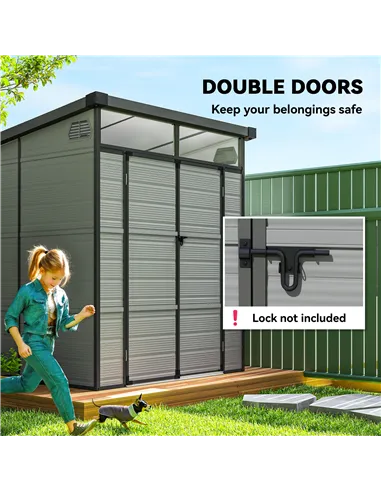 Outsunny 6 x 6ft Outdoor Storage Shed, Plastic Garden Shed with Windows and Air Vents, Outdoor Resin Tool Shed with Latch Doors 