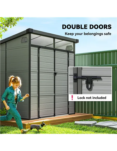 Outsunny 6 x 6ft Outdoor Storage Shed, Plastic Garden Shed with Windows and Air Vents, Outdoor Resin Tool Shed with Latch Doors 