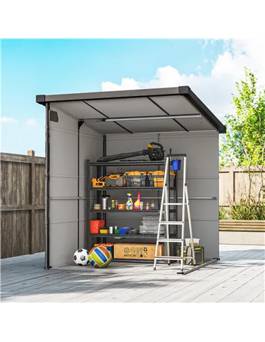 Outsunny 6 x 6ft Outdoor Storage Shed, Plastic Garden Shed with Windows and Air Vents, Outdoor Resin Tool Shed with Latch Doors 