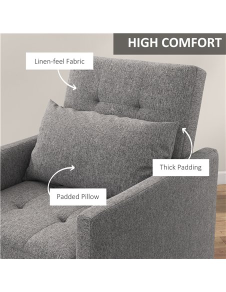 HOMCOM 3-In-1 Chair Bed, Convertible Sleeper Chair with Adjustable Backrest, Pillow and Footrest for Living Room, Grey