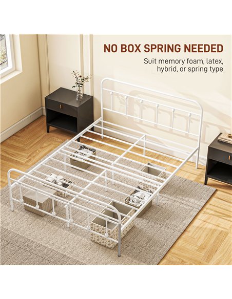 HOMCOM Double Minimalistic Metal Bed Frame - White