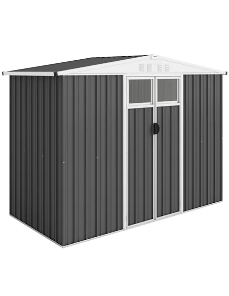 Outsunny 8 x 4 ft Metal Garden Shed, Garden Storage Shed with Window, 4 Vents and Lockable Door, Waterproof Galvanised Steel Too