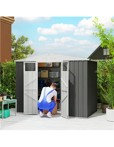 Outsunny 8 x 4 ft Metal Garden Shed, Garden Storage Shed with Window, 4 Vents and Lockable Door, Waterproof Galvanised Steel Too