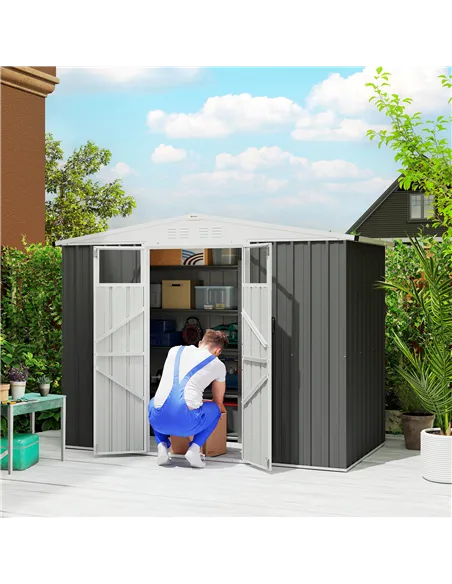 Outsunny 8 x 4 ft Metal Garden Shed, Garden Storage Shed with Window, 4 Vents and Lockable Door, Waterproof Galvanised Steel Too