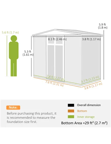 Outsunny 8 x 4 ft Metal Garden Shed, Garden Storage Shed with Window, 4 Vents and Lockable Door, Waterproof Galvanised Steel Too