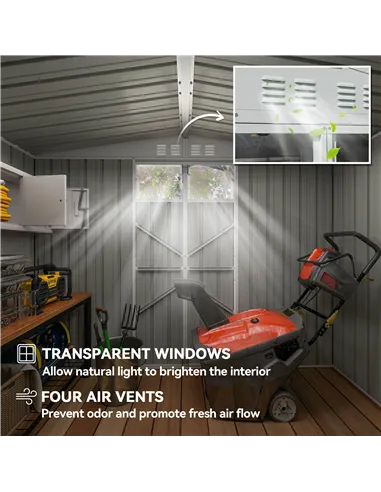 Outsunny 8 x 4 ft Metal Garden Shed, Garden Storage Shed with Window, 4 Vents and Lockable Door, Waterproof Galvanised Steel Too
