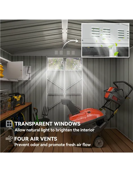 Outsunny 8 x 4 ft Metal Garden Shed, Garden Storage Shed with Window, 4 Vents and Lockable Door, Waterproof Galvanised Steel Too