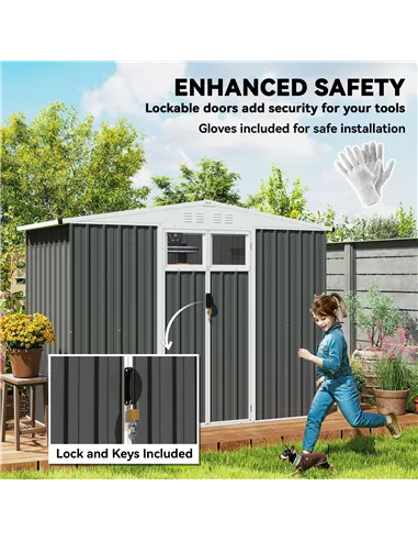 Outsunny 8 x 4 ft Metal Garden Shed, Garden Storage Shed with Window, 4 Vents and Lockable Door, Waterproof Galvanised Steel Too