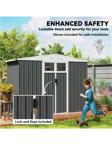 Outsunny 8 x 4 ft Metal Garden Shed, Garden Storage Shed with Window, 4 Vents and Lockable Door, Waterproof Galvanised Steel Too