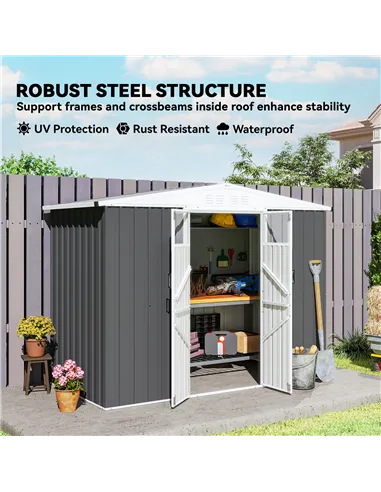 Outsunny 8 x 4 ft Metal Garden Shed, Garden Storage Shed with Window, 4 Vents and Lockable Door, Waterproof Galvanised Steel Too