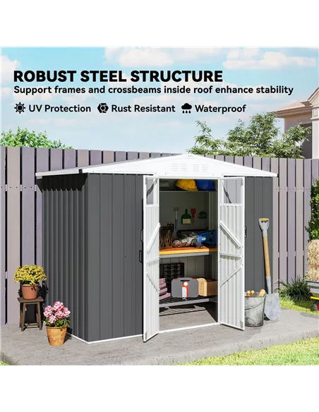 Outsunny 8 x 4 ft Metal Garden Shed, Garden Storage Shed with Window, 4 Vents and Lockable Door, Waterproof Galvanised Steel Too