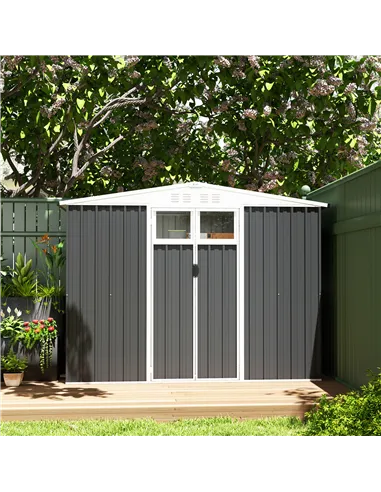 Outsunny 8 x 4 ft Metal Garden Shed, Garden Storage Shed with Window, 4 Vents and Lockable Door, Waterproof Galvanised Steel Too
