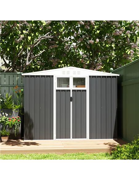 Outsunny 8 x 4 ft Metal Garden Shed, Garden Storage Shed with Window, 4 Vents and Lockable Door, Waterproof Galvanised Steel Too