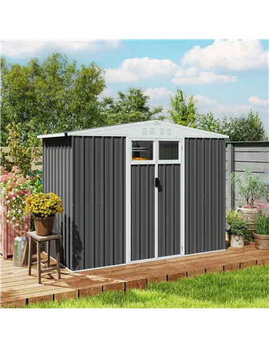 Outsunny 8 x 4 ft Metal Garden Shed, Garden Storage Shed with Window, 4 Vents and Lockable Door, Waterproof Galvanised Steel Too