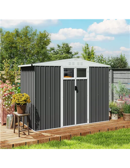 Outsunny 8 x 4 ft Metal Garden Shed, Garden Storage Shed with Window, 4 Vents and Lockable Door, Waterproof Galvanised Steel Too
