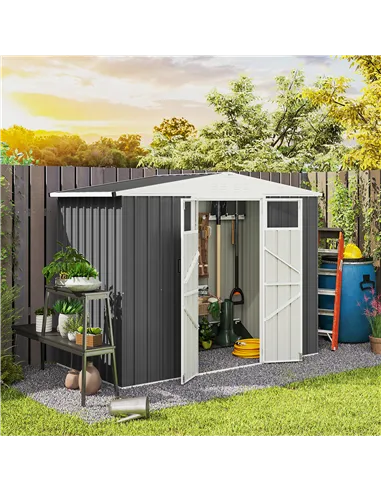 Outsunny 8 x 4 ft Metal Garden Shed, Garden Storage Shed with Window, 4 Vents and Lockable Door, Waterproof Galvanised Steel Too