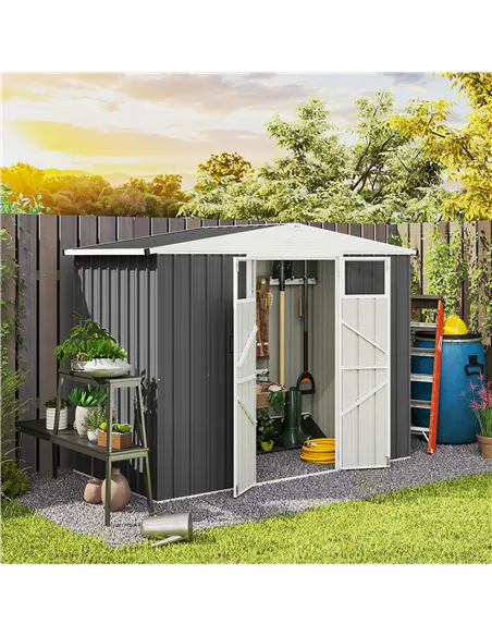 Outsunny 8 x 4 ft Metal Garden Shed, Garden Storage Shed with Window, 4 Vents and Lockable Door, Waterproof Galvanised Steel Too