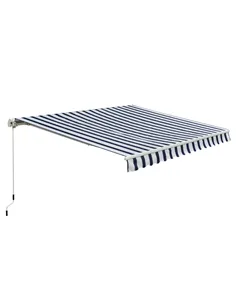 Outsunny Manual Retractable Awning, 3x2.5 m-Blue/White Stripes