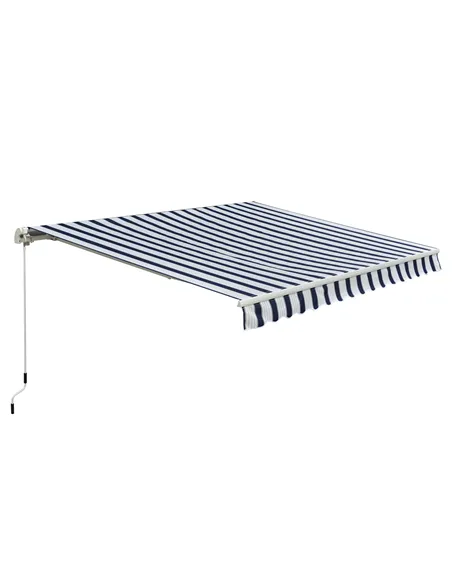 Outsunny Manual Retractable Awning, 3x2.5 m-Blue/White Stripes