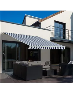 Outsunny Manual Retractable Awning, 3x2.5 m-Blue/White Stripes 2