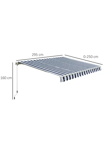 Outsunny Manual Retractable Awning, 3x2.5 m-Blue/White Stripes