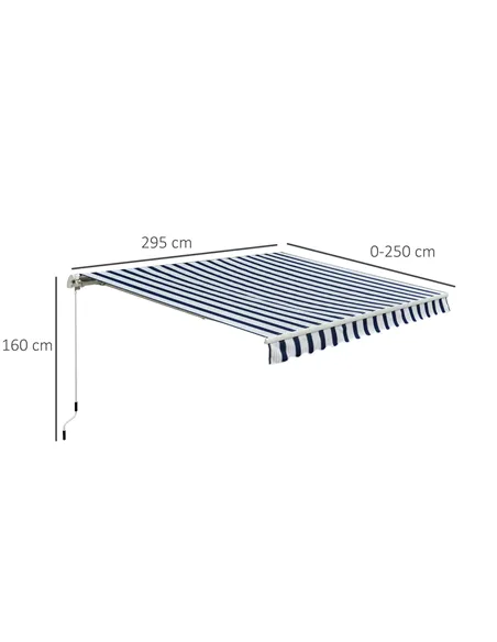 Outsunny Manual Retractable Awning, 3x2.5 m-Blue/White Stripes