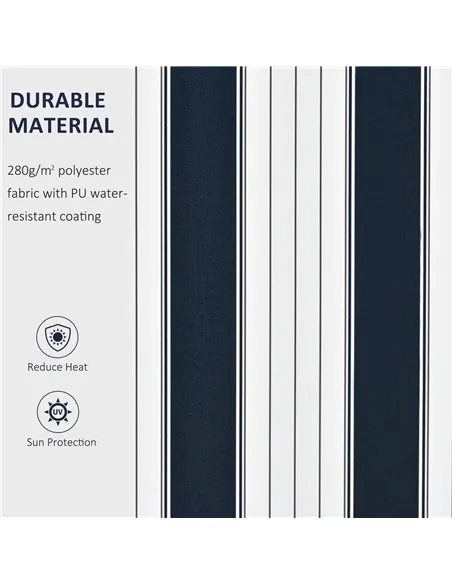 Outsunny Manual Retractable Awning, 3x2.5 m-Blue/White Stripes