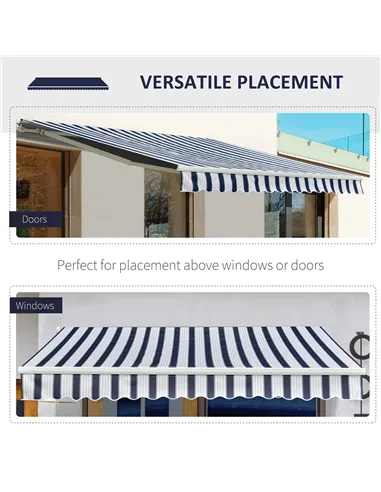 Outsunny Manual Retractable Awning, 3x2.5 m-Blue/White Stripes