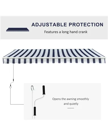 Outsunny Manual Retractable Awning, 3x2.5 m-Blue/White Stripes