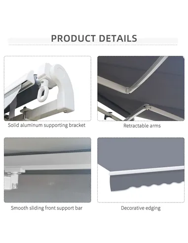 Outsunny Manual Retractable Awning, size (4m x3m)-Grey