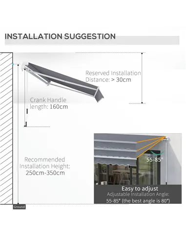 Outsunny Manual Retractable Awning, size (4m x3m)-Grey
