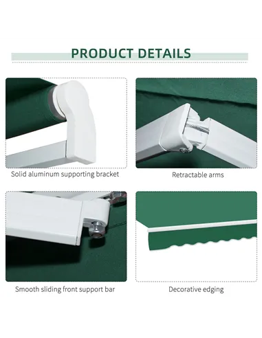 Outsunny Manual Retractable Awning, size (4m x3m)-Green