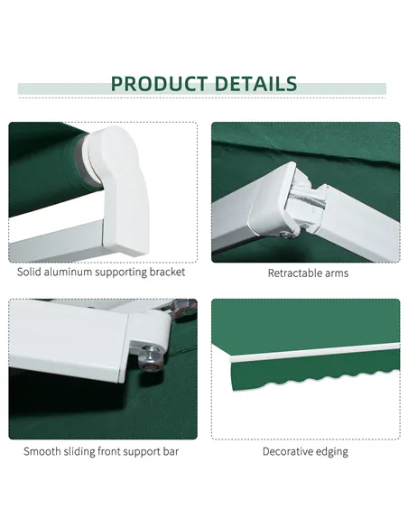 Outsunny Manual Retractable Awning, size (4m x3m)-Green