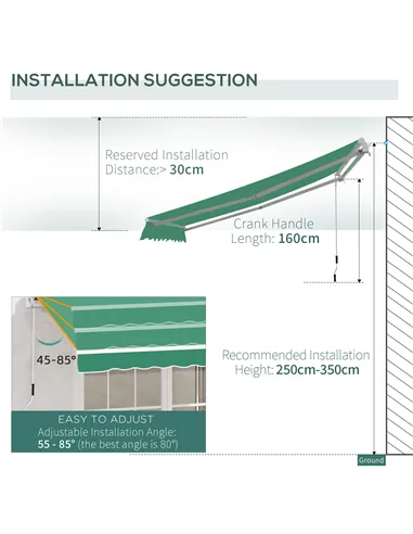 Outsunny Manual Retractable Awning, size (4m x3m)-Green