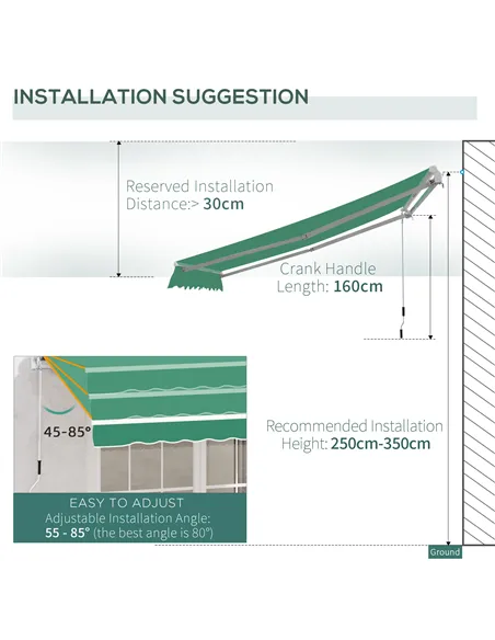 Outsunny Manual Retractable Awning, size (4m x3m)-Green