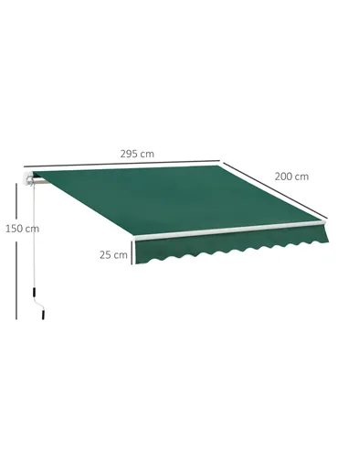 Outsunny Awning Canopy Manual Retractable Porch Sun Shade Shelter 3 x 2m Green