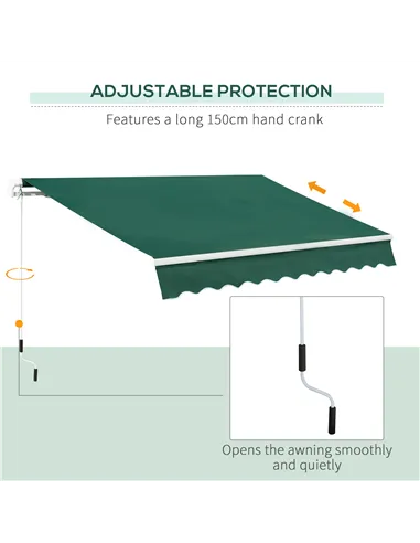Outsunny Awning Canopy Manual Retractable Porch Sun Shade Shelter 3 x 2m Green