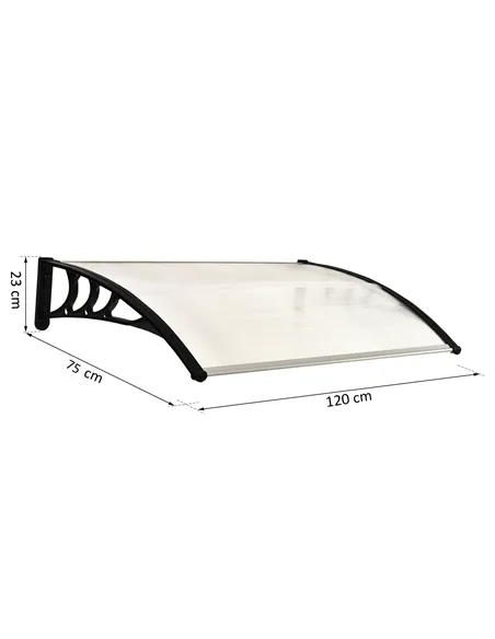 Outsunny Front Door Canopy Outdoor Awning Aluminium Rigid Plastic Polycarbonate Rain Shelter UV Water Rain Resistant 120 x 75cm 