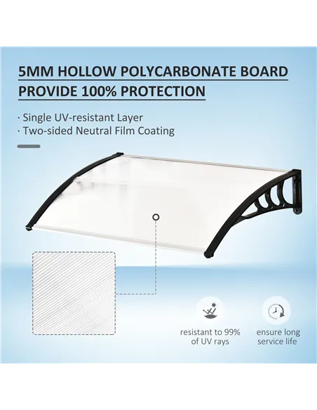 Outsunny Front Door Canopy Outdoor Awning Aluminium Rigid Plastic Polycarbonate Rain Shelter UV Water Rain Resistant 120 x 75cm 