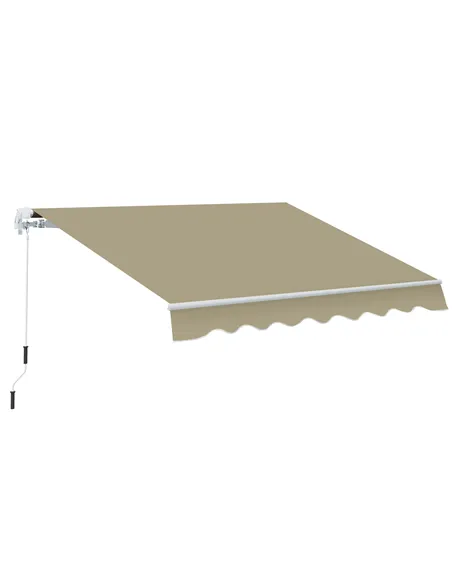 Outsunny 2.5x2 m Manual Retractable Awning-Beige Canopy/White Frame