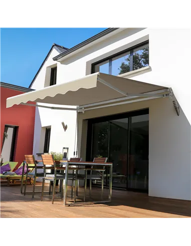 Outsunny 2.5x2 m Manual Retractable Awning-Beige Canopy/White Frame